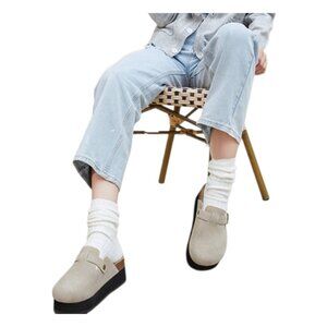 NWOT Women's Rihero Beige Platform Suede Clogs Cork Footbed Slide Slip On Size 8